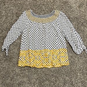 Navy Blue and Yellow Blouse with Embroidery Detail